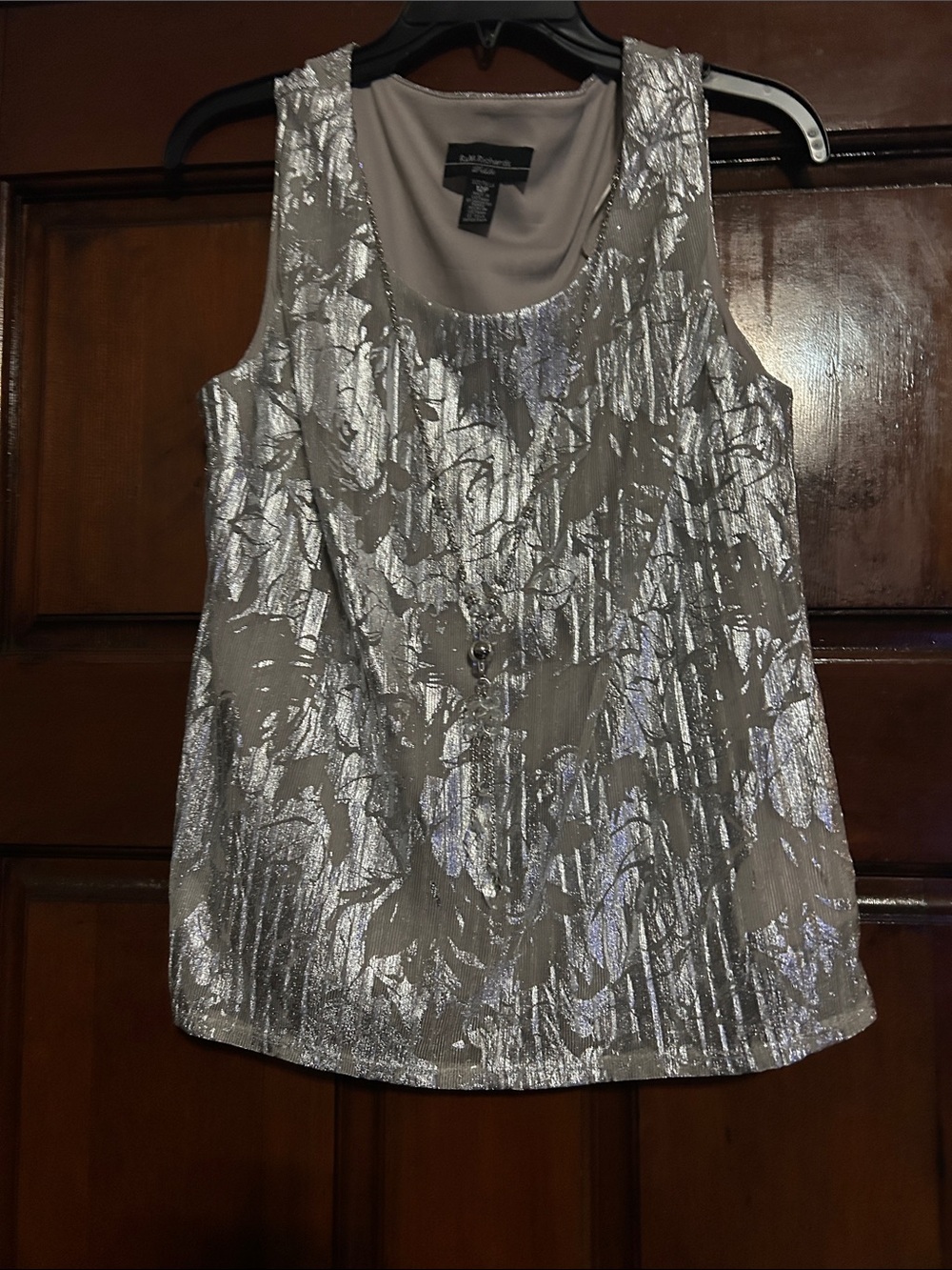 R&M Richards Silver Metallic Textured Open Jacket with Taupe Inner - Picture 4 of 9